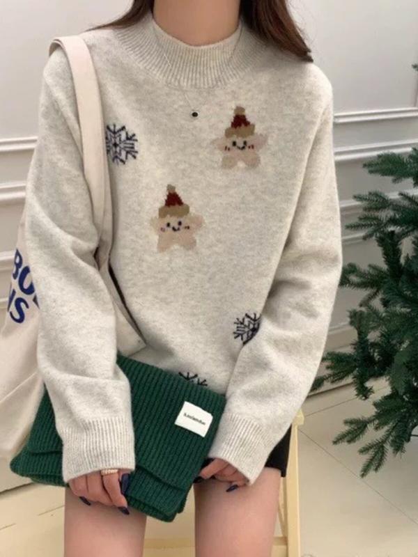 少女用 ニットトップス 猫プリント 半ハイネック かわいい 韓国スタイル インナーシャツ 柔らかい素材 伸縮性 通学用 日常使い