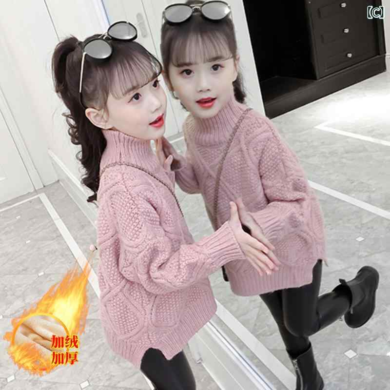 女の子用 秋冬 厚手 ハイネック ニット トップス 暖か インナー セーター 伸縮性 ...