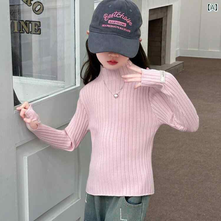 女の子用 ニット インナー トップス 秋冬 クルーネック 親指穴 ツーウェイスリーブ...