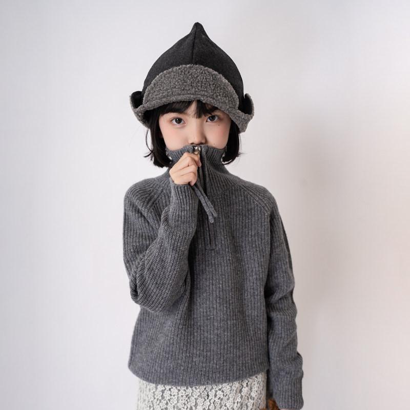 セーター 女児 秋冬 厚手 ハイネック ハーフジッパー 羊毛 暖か ウール ニット 保温 子供服 日常使い