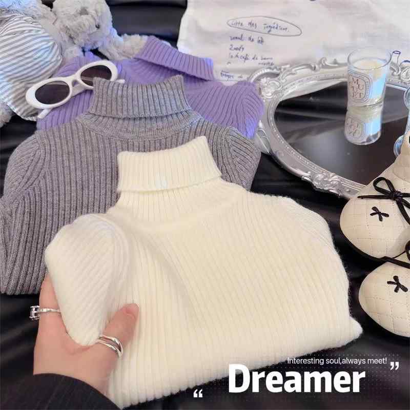 セーター キッズ ハイネック ニット 秋冬 リブ編み 単色 暖か 伸縮性 普段使い ユニセックス トップス 綿混 ソフト 韓国