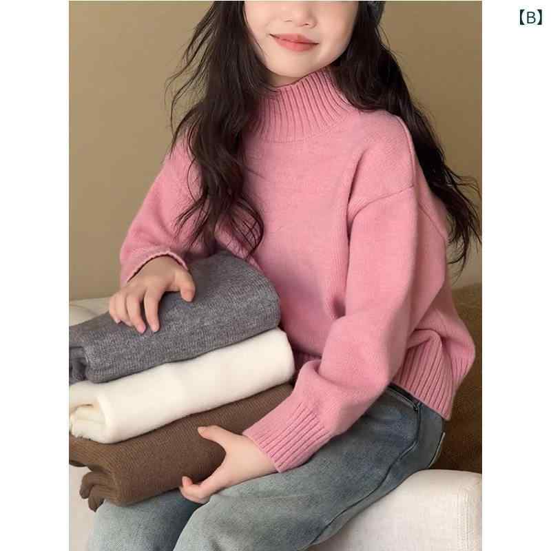 女の子用 秋冬 ハイネック ニットセーター 子供服 おしゃれ トップス インナー 普...