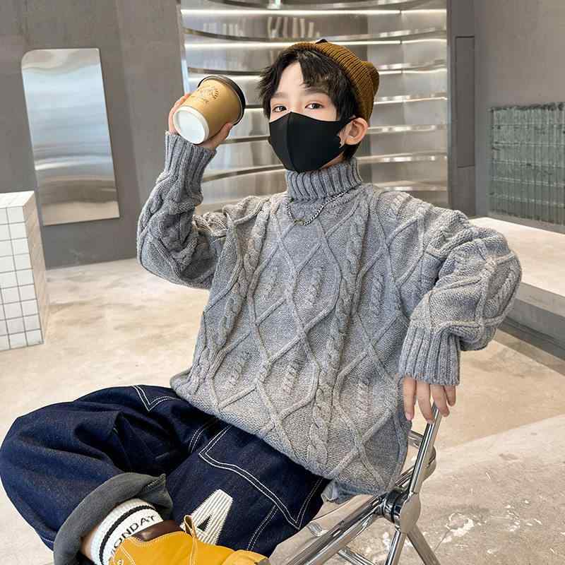 キッズ 男の子 韓国風 ハイネック ニットセーター 秋冬 暖か 伸縮性 ウール混 スタ...