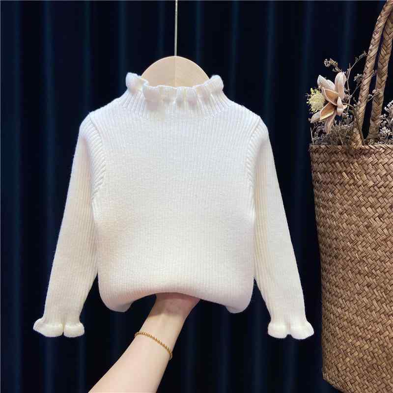 ニットセーター 女の子 秋冬 ハーフハイネック 白 黒 赤 スリムフィット 子供服 暖かみ コットン混 普段使い トップス 伸縮性