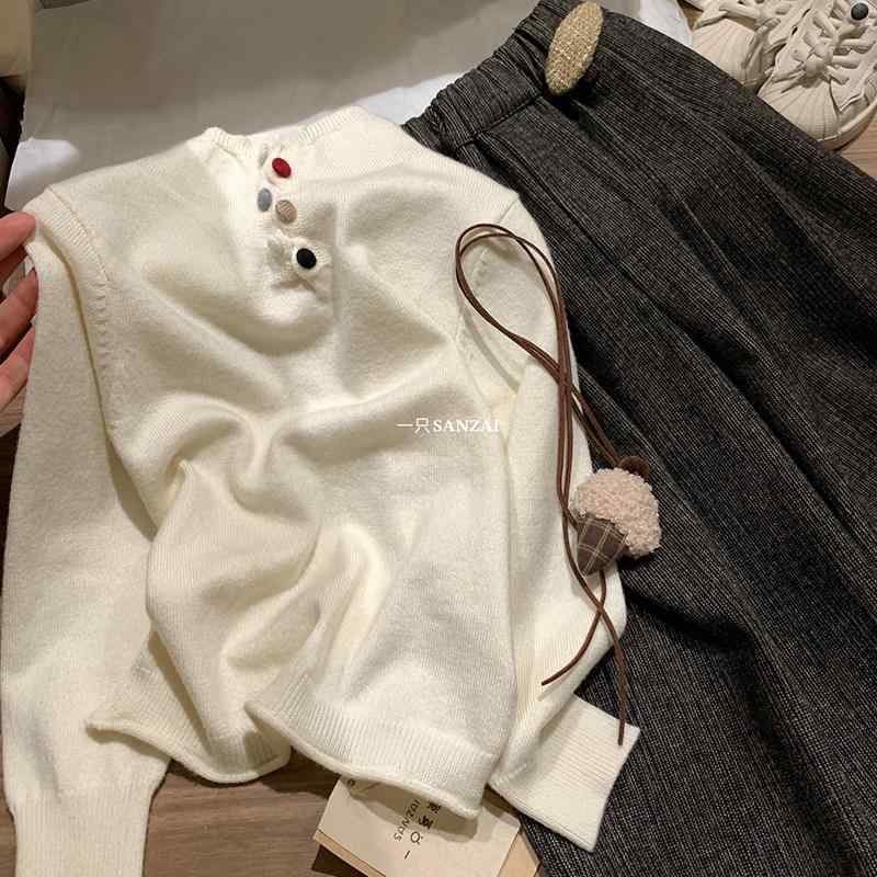 ニットセーター 女の子用 ハイネック 秋冬 カラフル ボタン 子供服 暖か 柔らかい ...