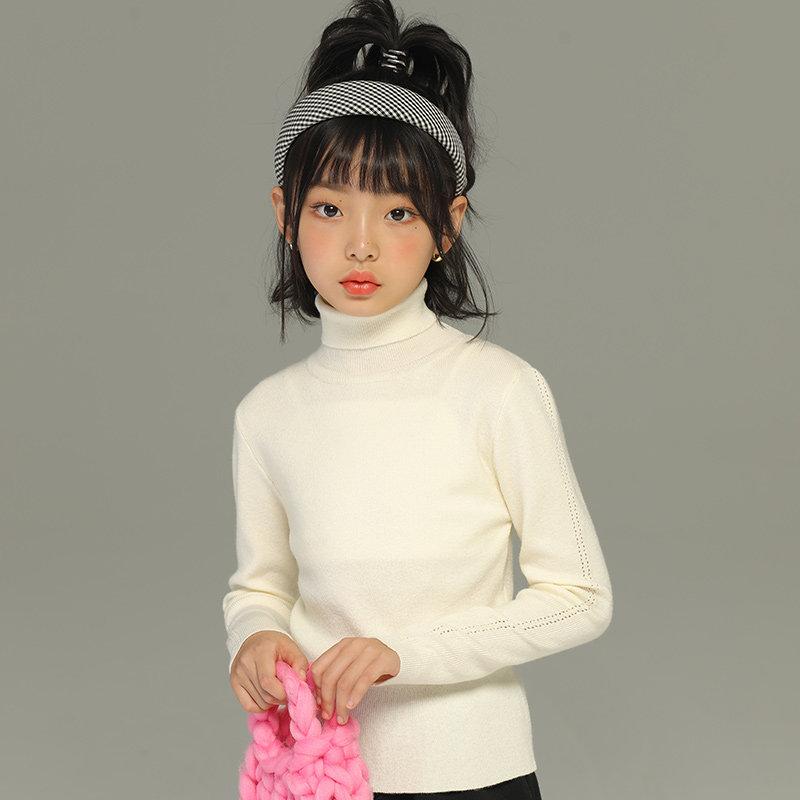 キッズ 女の子 秋冬 ニットセーター 高襟 長袖 プルオーバー 伸縮性 インナー トッ...