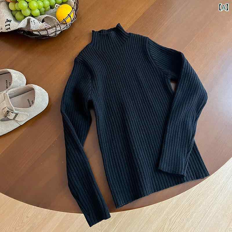 ニットセーター 男の子 キッズ 厚手 単色 中高襟 リブストライプ プルオーバー 冬用 保温 伸縮性 ベビー 子供服 暖か ベースレイヤー