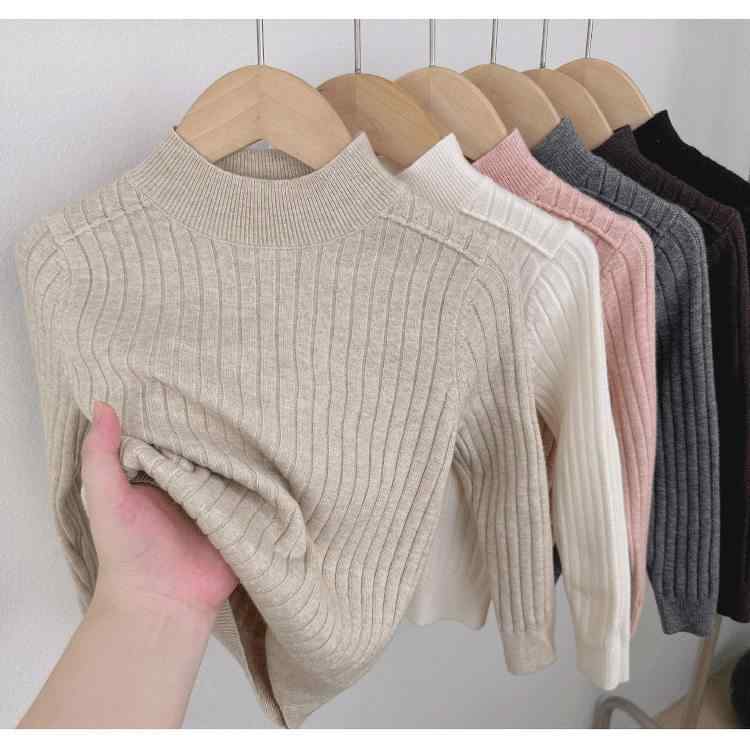 キッズ ハーフハイネック ニットセーター 秋冬 男女用 リブ編み インナー ベースレイヤー スリムフィット 暖かみ 伸縮性 普段使い トップス