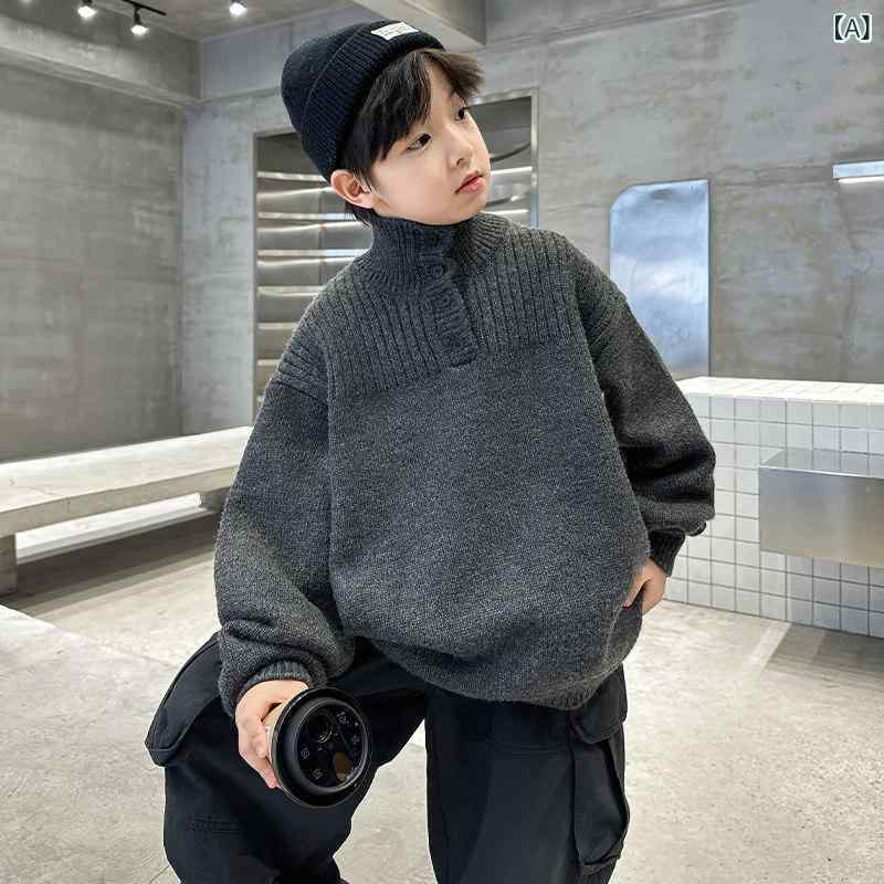 リバーパディの男の子 ニット ハイネックセーター 秋冬 厚手 インナー トップス 暖か 伸縮性 ベースレイヤー ジュニア サイズ｜アングル2