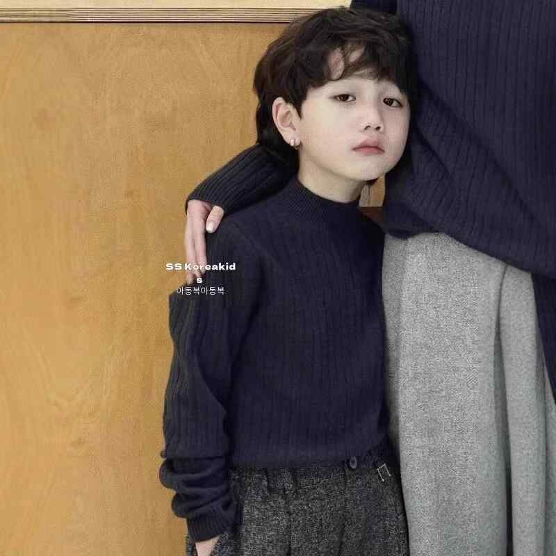 ニットトップス 男の子 秋冬 長袖 ハーフタートルネック 暖かインナー 柔らかい素...