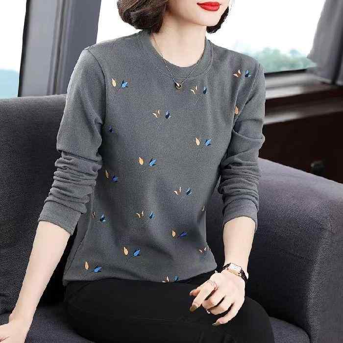 長袖 Tシャツ 女性用 秋冬 中年向け 洋気 上衣 大きいサイズ ゆったり スリム インナー トップス コットン 伸縮性 普段使い 通勤 部屋着 ブラック グレー ピンク アイボリー