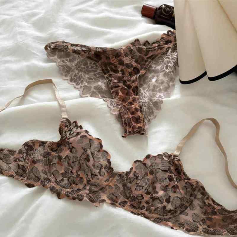 ブラジャー 女性用 セクシー フランススタイル 薄手 ヒョウ柄 レース 大胸 シェイプ 大サイズ セット 伸縮性 レース素材 日常使い