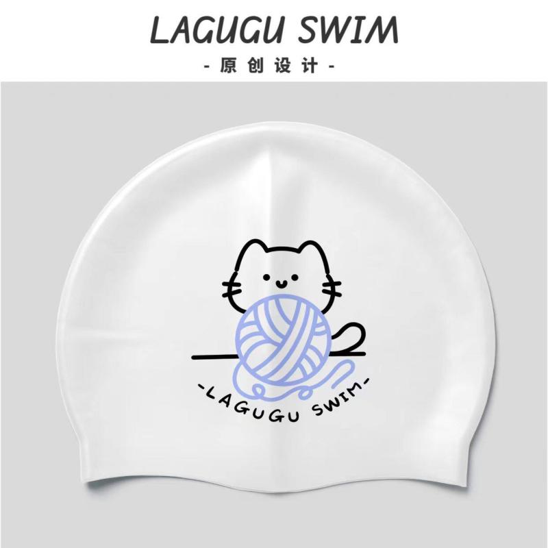 Swimming Caps - スイムキャップ 猫柄 シリコン かわいい カートゥーン 防水 耳ガード ゆったり 高弾力 夏用 プール 子供向け 軽量 伸縮性