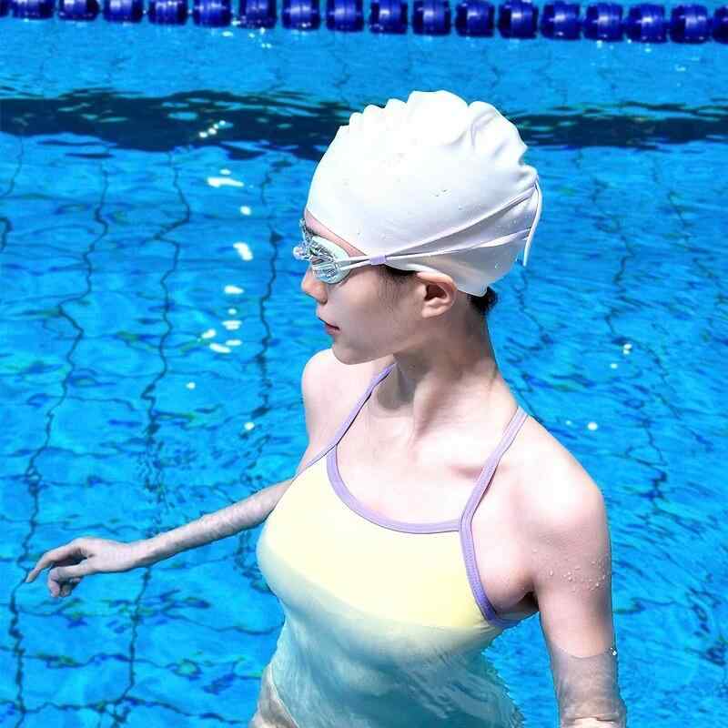 スイムキャップ 女性用 白 シリコン 防水 長髪対応 大人用 大きめサイズ 頭締め付...