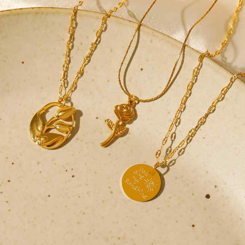 ネックレス セット ローズモチーフ コイン ゴールドカラー タイタン製 ステンレス 18K風 保色加工 軽量..