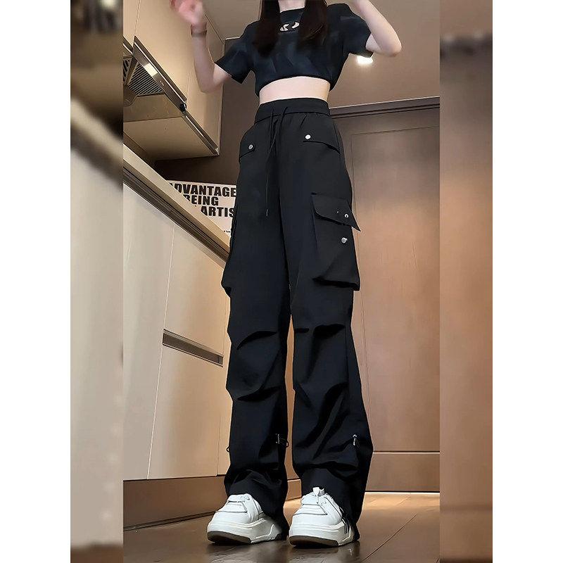 Rakuten - レディース 黒 カーゴパンツ 多ポケット ストレート ロングパンツ 機能性 アメリカンスタイル カジュアル 普段使い 通勤対応 軽量 伸縮性 吸湿速乾 デニム調 再生繊維 ミリタリースタイル