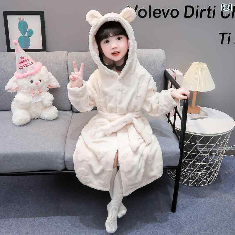 子供用 フランネル 浴袍 フード付き パジャマ タオルガウン 秋冬 キッズ 男の子用 女の子用 ベビー対応 暖か素材 部屋着 柔らかい 吸湿性