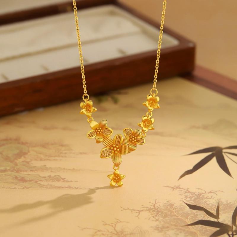 Beads - ネックレス 女性用 フラワータッセル ペンダント ファッション 高級感 古法 繁花 鎖骨チェーン 華やか 繊細 ゴールド加工 普段使い アクセサリー かわいい 軽量 シルバー ゴールド