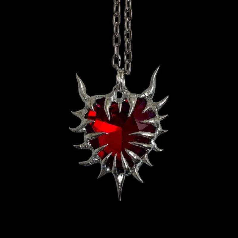 Other - ネックレス ゴシック ダーク 個性 ヒップホップ 棘 ハート メタル チェーン ユーロスタイル サブカルチャー ファッション アクセサリー ブラック シルバー 軽量 普段使い