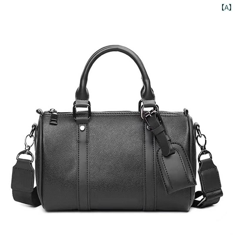 ボストンバッグ ハンドバッグ ショルダーバッグ 斜め掛けバッグ 筒型バッグ ファッション 普段使い 軽量 キャンバス素材 ブラック カジュアルスタイル