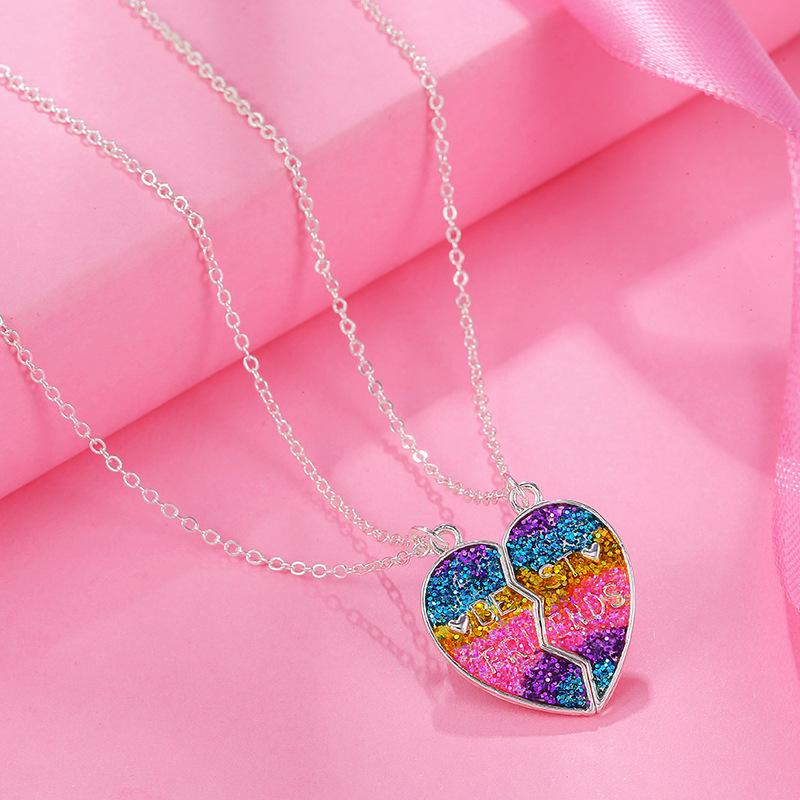 Yellow - キッズ ネックレス セット 女の子 かわいい グラデーション ハート型 ペンダント 友情 BFF 子供用 アクセサリー 普段使い 軽量 合金素材 ピンク系 カラフル 誕生日ギフト 遊び着 コーディネート