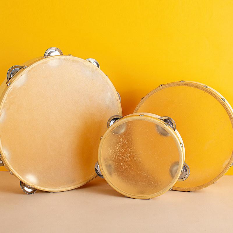 子供用 鈴鼓 牛革製 幼稚園 ダンス 音楽教育 打楽器 手持ち型 装飾付き 軽量 室内用