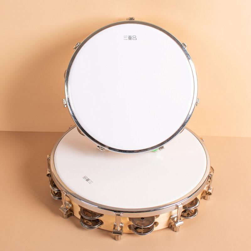 打楽器 タンバリン オルフ楽器 調整式 ポリエステル皮 木製フレーム ハンドドラム 手拍子用 子供向け 音楽教育 軽量 初心者対応 室内用 シンプルデザイン