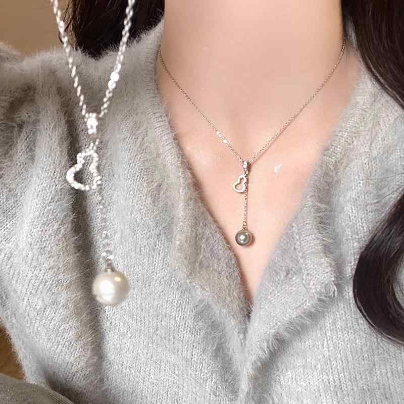 Heart - ネックレス 女性用 秋冬 葫芦 パール チェーン 軽量 配飾 アクセサリー シンプル モダン 装飾品