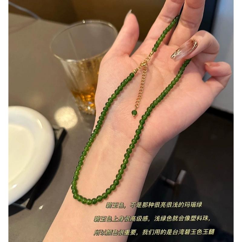Heart - ネックレス レディース 緑 玉髓 ストランド ビーズ チャイナ風 かわいい アクセサリー 普段使い 軽量 シンプル 女性用 アクセント ジュエリー
