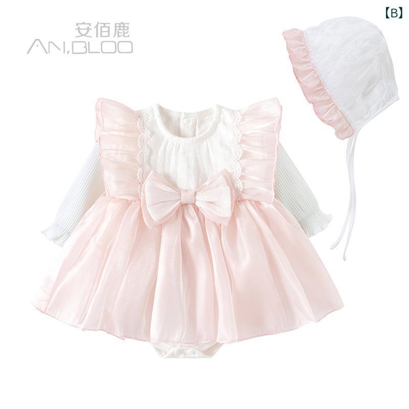 ワンピース キッズ 子供服 女の子 ベビー 赤ちゃん 長袖 春秋 切り替え リボン プ...