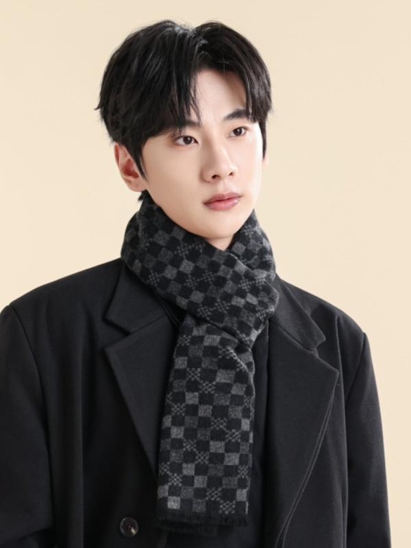 For Men - メンズ ウール マフラー 厚手 暖か 冬用 高級感 ストール 首元保護 柔らかい素材 普段使い