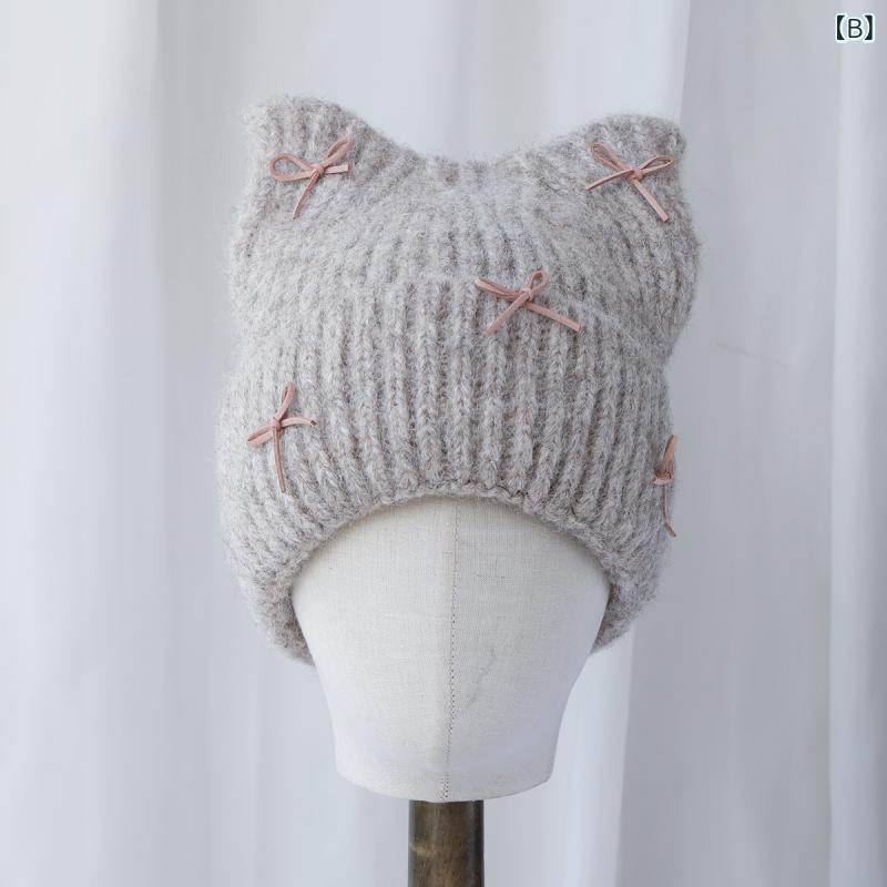 ニット帽 女性用 秋冬 かわいい 蝶結び リボン 厚手 保暖 ニット ヘッドウェア 冷...