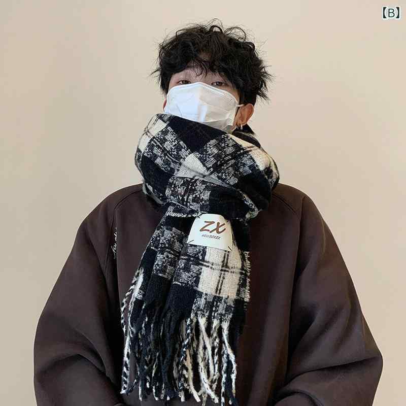リバーパディのマフラー メンズ レディース レトロ 赤 チェック柄 冬用 保温 白く見える 厚手 柔らかい ストール 暖か ソフト素材 カップル おしゃれ アクセサリー｜アングル3