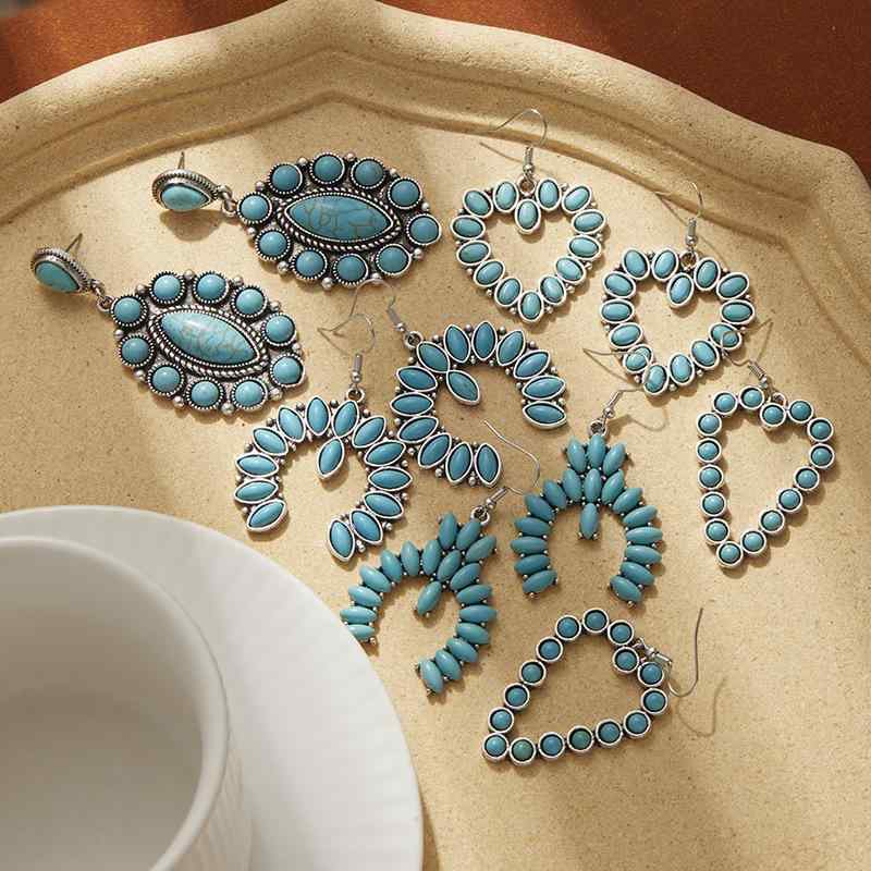 Chromium - イヤリング 女性用 ハート モチーフ 緑松石 刺繍 空洞 ボヘミアン 風 復古 民族風 耳飾り かわいい 軽量 夏 春夏 アクセサリー 普段使い ギフト アイボリー グリーン シルバー