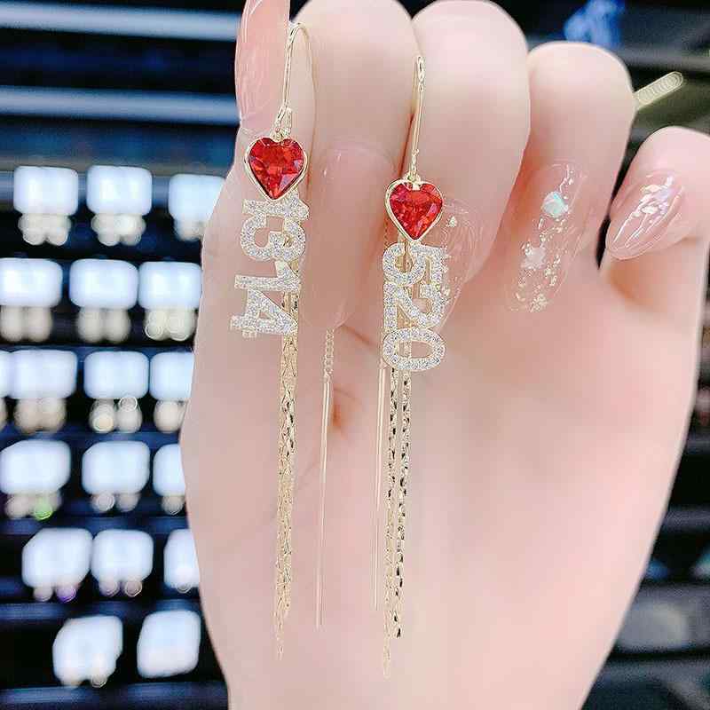 Rubellite - イヤリング 女性用 赤 ハート ジルコニア 韓国 ロング ライン かわいい 長め 耳飾り ファッション アクセサリー ゴールド ピンク系 軽量 普段使い 通勤 カジュアル