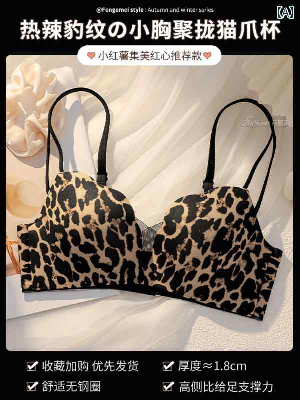 レディース ヒョウ柄 セクシー ランジェリー セット 小胸用 寄せ型 ブラジャー ボリュームアップ 脇肉カバー 下垂防止 パンティ シームレス 伸縮性 吸湿速乾 日常使い