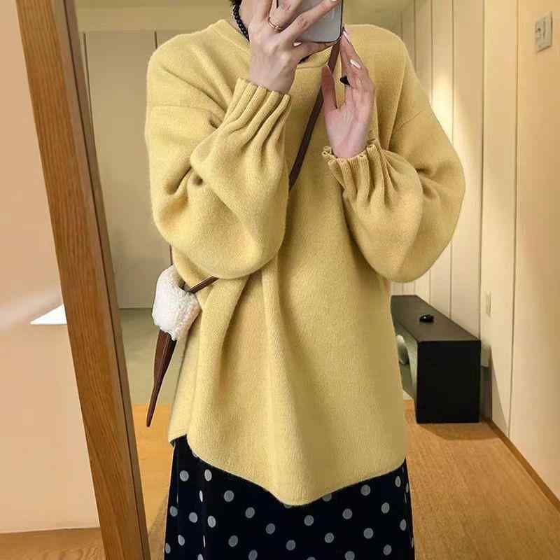 ニット セーター 女性用 大きいサイズ ラウンドネック ソフト素材 プルオーバー ソリッドカラー トップス 伸縮性 暖か ゆったりシルエット 秋冬 カジュアル 普段使い