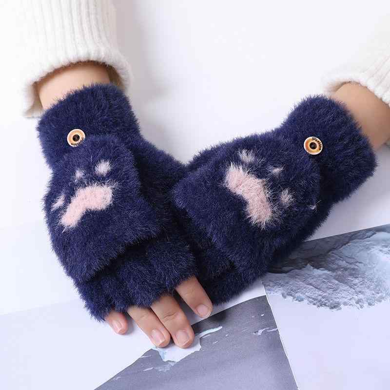 手袋 女性用 冬用 保暖 フリース加工 加厚 学生向け ライティング サイクリング かわいい ニット素材 半指 フリップカバー 手袋 伸縮性 柔らかい グレー ブラック ピンク系 ウィンター