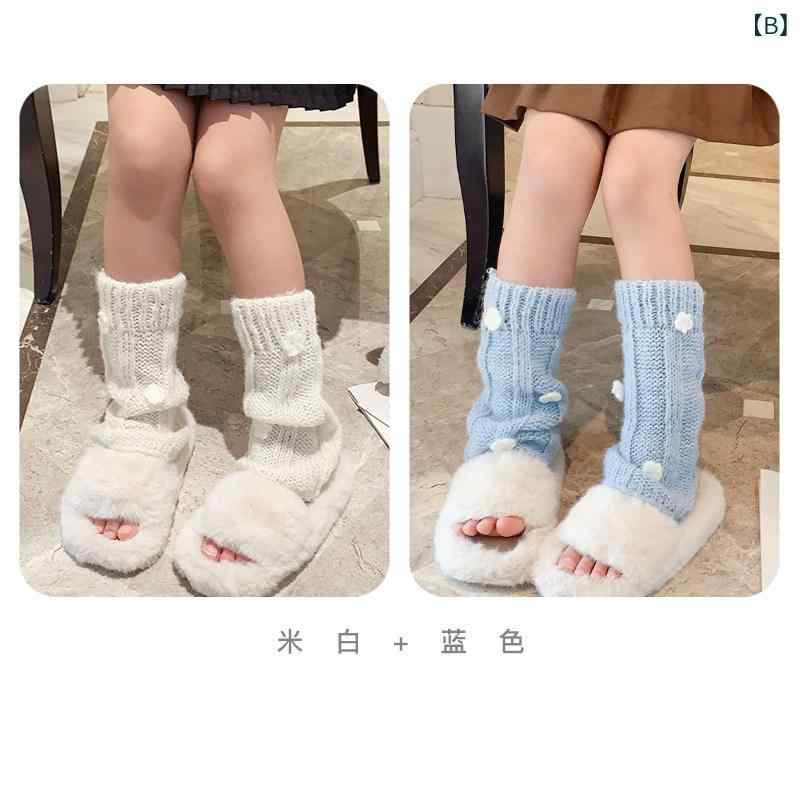 女の子用 冬 レッグウォーマー ニット 保暖 花刺繍 かわいい フリル ソックスカバ...
