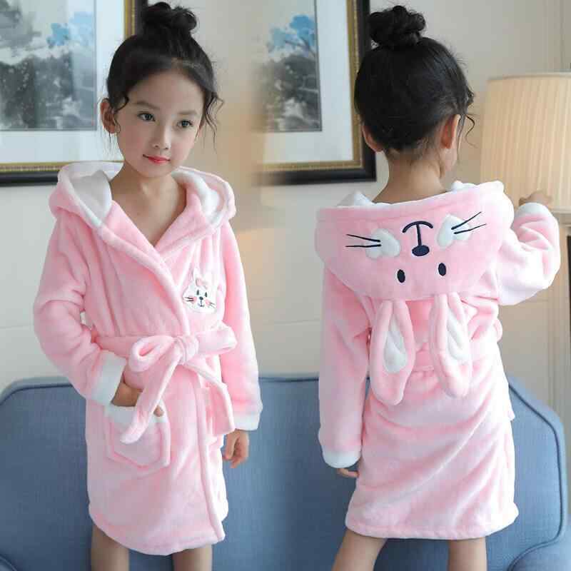 Bathrobes - 女児 親子 浴袍 パジャマ 秋冬 厚手 暖か フランネル 中長丈 ルームウェア プリンセス デザイン コーラル カラー 柔らかい 生地 寝巻き 家居着
