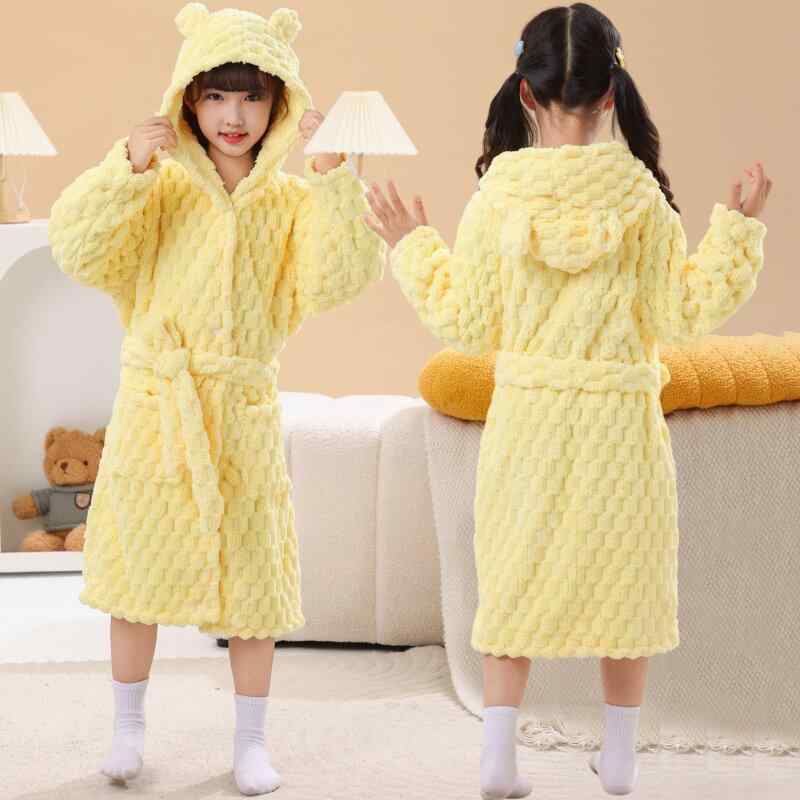 キッズ 秋冬 厚手 柔らかい ロング丈 雲柄 速乾 バスローブ パジャマ ルームウェア 家居服 子供服 暖か素材 室内着 家庭用 ガウン かわいいデザイン 日常使い