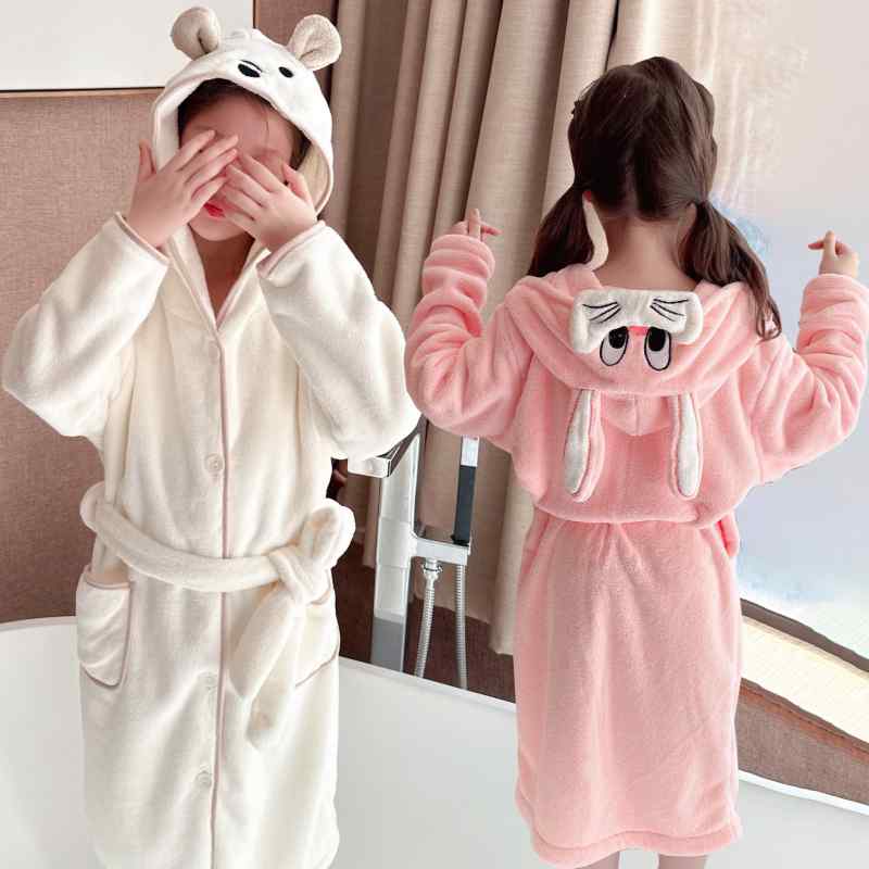 Bathrobes - キッズ 長袖 浴袍 斗篷 スタイル 着用式 浴巾 ベビー 入浴 水泳 吸水 速乾 冬用 ユニセックス 暖か素材 柔らかい肌触り