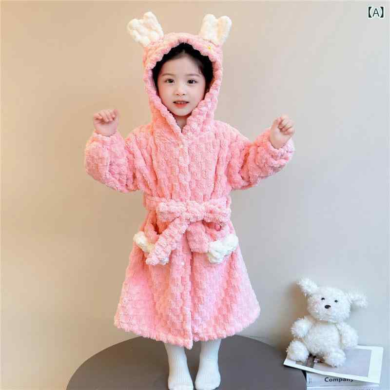 Bathrobes - 浴袍 女の子用 秋冬 フード付き プリンセス かわいい 吸水 厚手 保暖 暖か素材 部屋着 子供向け