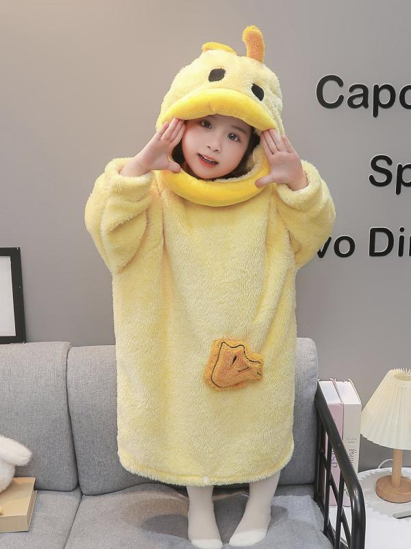 Bathrobes - 女の子用 秋冬 フード付き 厚手 フランネル バスローブ コーラルフランネル 部屋着 柔らかい 暖か かわいい デザイン ベビー キッズ ホームウェア