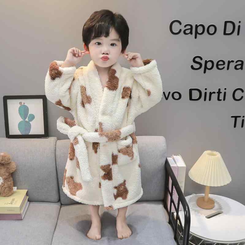 男の子用 キッズ 浴袍 秋冬 厚手 フランネル ロング丈 入浴用 防寒 ベビー コーラルフリース 柔らか 暖か ルームウェア