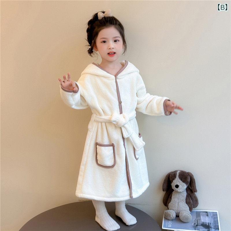 キッズ 秋冬 フード付き 珊瑚フリース ガウン 男の子 女の子 柔らかい 暖か素材 バスローブ パジャマ 着用式 浴巾 保温性 吸湿 速乾 部屋着 通年対応