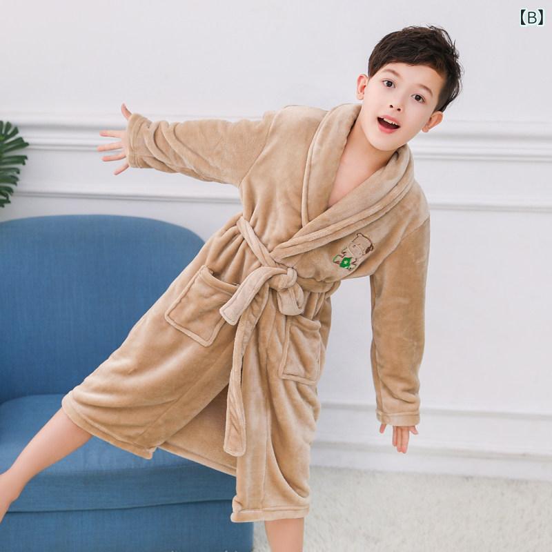 男の子用 パジャマ フランネル ローブ 秋冬 子供 中大サイズ コーラルフランネル バスローブ 寝間着 部屋着 暖か素材 柔らかい生地 ゆったりシルエット ホームウェア