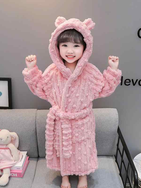 Bathrobes - 女の子用 秋冬 厚手 フランネル バスローブ 入浴マント ベビーガウン 子供寝間着 浴巾 暖か素材 柔らかい肌触り