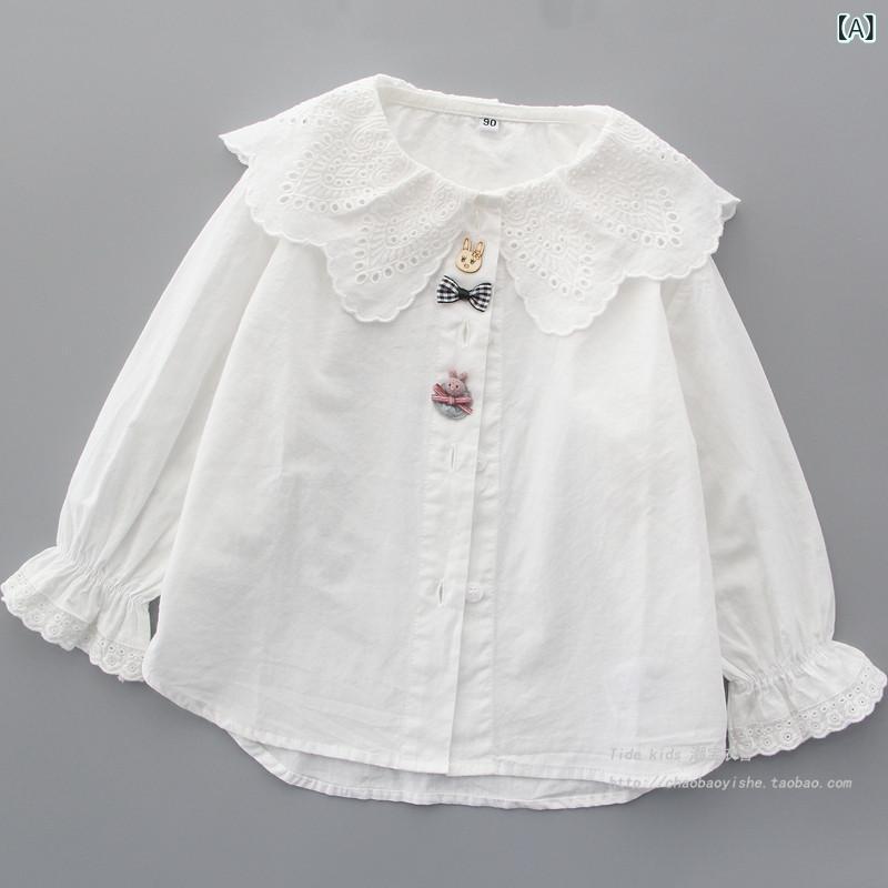 Other - キッズ 女の子 ドールカラー シャツ レース 縁取り 綿 素材 春秋 トップス かわいい 日常使い 軽量 伸縮性 子供服 通学 遊び着