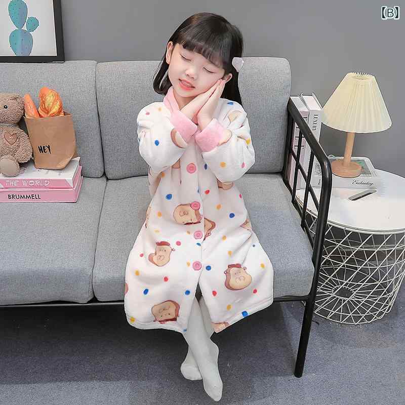 バスローブ 女の子用 子供用 秋冬 フランネル素材 コーラルベルベット ロング丈 暖...